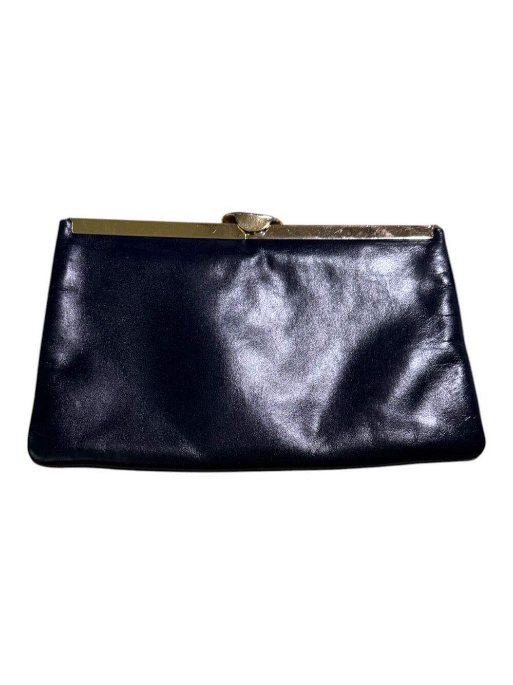 ETRA Vintage 1960s Navy Blue Genuine Leather Clutch Purse Gold Chain